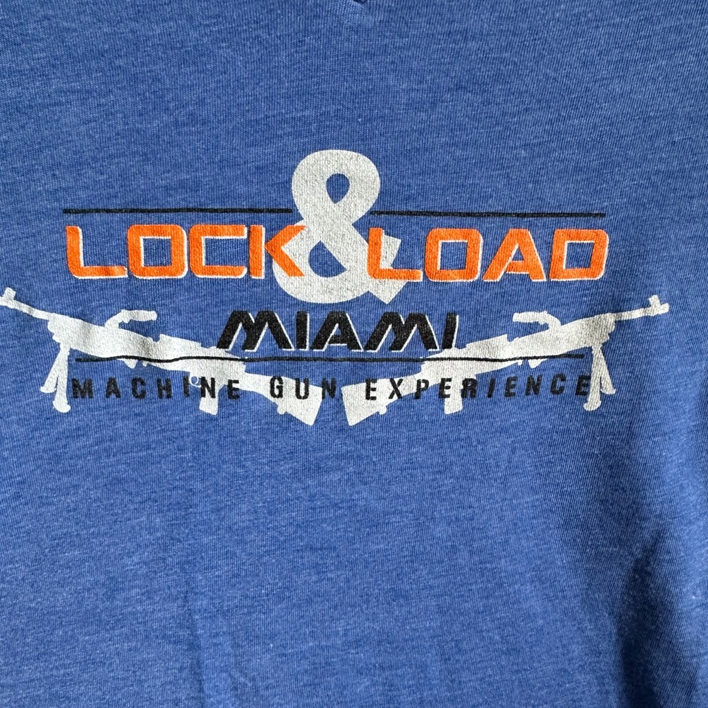 NWOT Next Level Lock & Load MIAMI Blue Graphic Tee. SIZE S